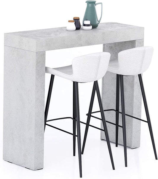 Mobili Fiver Evolution Tall Kitchen Bar Table Made in Italy | Space Saving, Counter Height Table for 2 | Modern Breakfast Bar Counter Top w/Cable Holder | Concrete Grey Effect | 47,2 in x 15,7" in