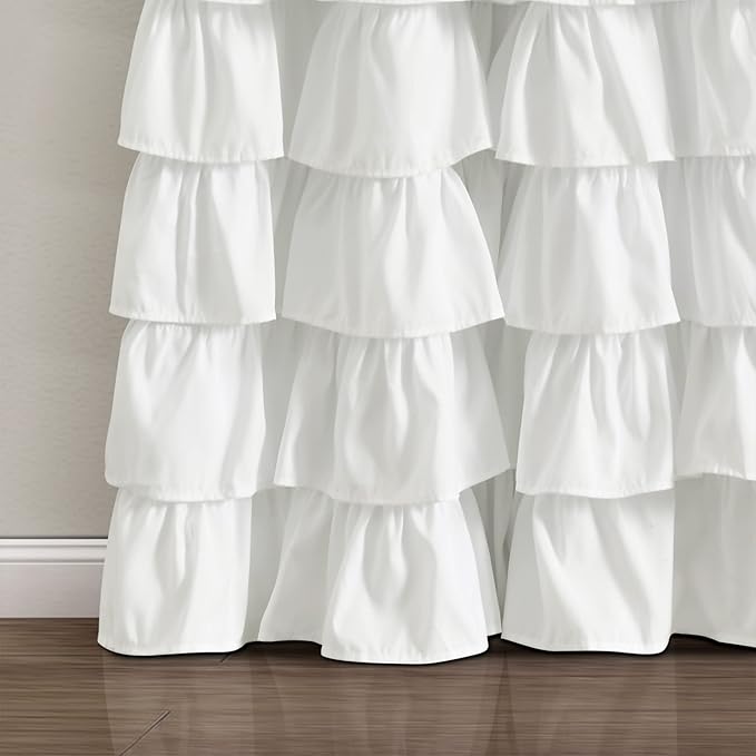 Lush Decor Allison Ruffle 100% Blackout Window Curtain Single 40" W x 84" L White - White Blackout Curtains for Bedroom or Nursery - Coquette Curtains