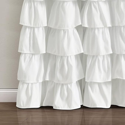 Lush Decor Allison Ruffle 100% Blackout Window Curtain Single 40" W x 84" L White - White Blackout Curtains for Bedroom or Nursery - Coquette Curtains