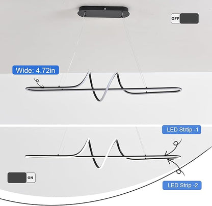 Black Modern Chandelier, 43.30" Large Modern Led Pendant Light for Kitchen Island with Remote,Dimmable Led Chandelier for Dining Room Adjustable Height Ceiling Hanging