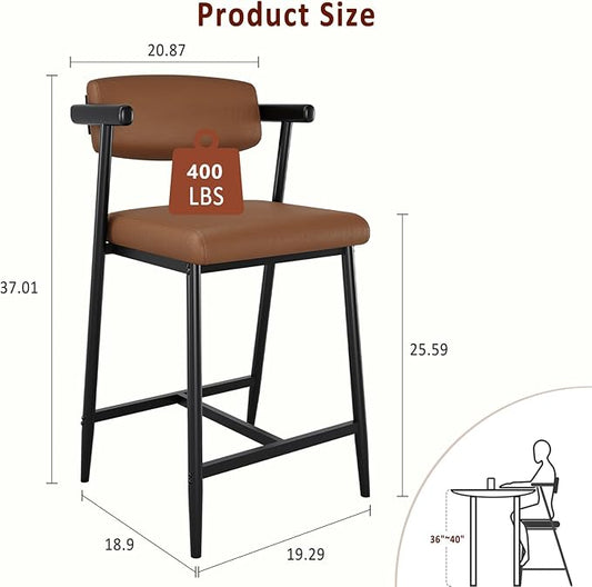 GarveeHome Counter Height Bar Stools Set of 4 with Armrests, 26" Upholstered 4pcs Tall Bar Stools Set, Long Backrest & Extra Thick Cushion, Modern High Barstools for Kitchen Island, Pub, Coffee Brown