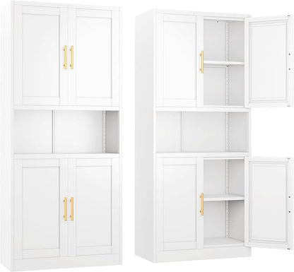 Ckzbx Pantry Cabinet 61" H Metal Kitchen Cabinet with 4 Doors, Bathroom Cabinets, 2 Adjustable Shelves for Kitchen, Home Office, Living Room, Dinning Room (White)