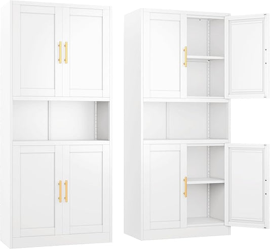 Ckzbx Pantry Cabinet 61" H Metal Kitchen Cabinet with 4 Doors, Bathroom Cabinets, 2 Adjustable Shelves for Kitchen, Home Office, Living Room, Dinning Room (White)