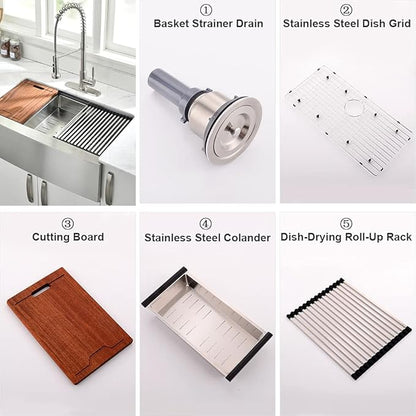 33Inch Farmhouse Sink Workstation -VOKIM 33"x22" Apron Front Kitchen Sink Single Bowl 16 Gauge Stainless Steel Kitchen Farm Kitchen Sinks with Accessories