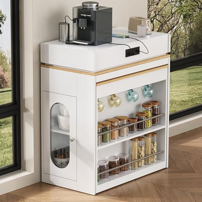 Modern Extendable Dining Table with Folding Tabletop, Kitchen Island with Built-in Outlet & Wheels, Sideboard Buffet Cabinet with Drawers for Dining Room