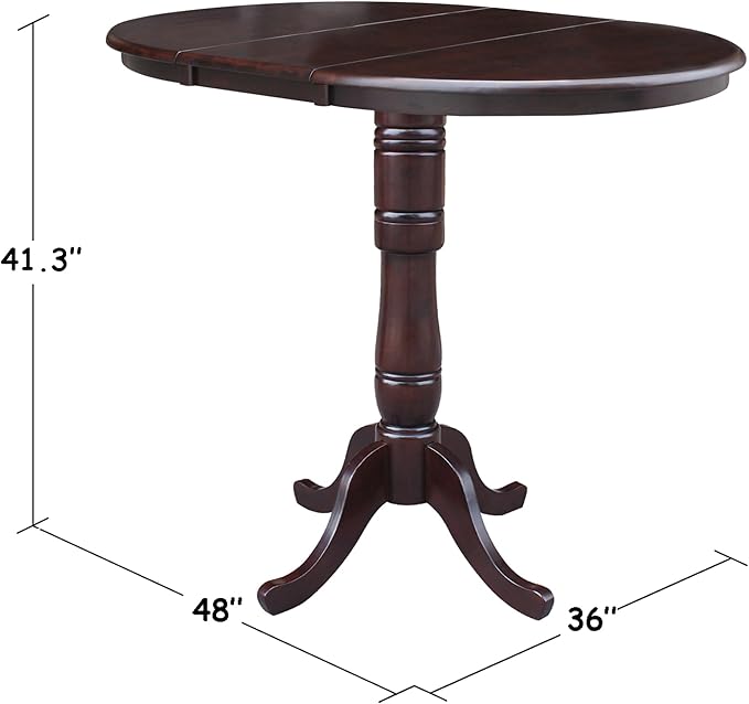 International Concepts 36-Inch Round Top Pedestal Table with 12-Inch Leaf, 42-Inch Bar Height, Rich Mocha