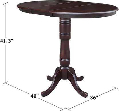 International Concepts 36-Inch Round Top Pedestal Table with 12-Inch Leaf, 42-Inch Bar Height, Rich Mocha