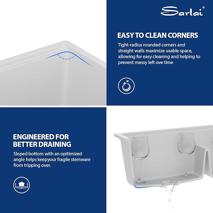 Sarlai 33 Granite Kitchen Sink Double Bowl - 33"x19" White Granite Composite Kitchen Sink Ledge Workstation White Undermount Double Bowl 50/50 Low Divide Quartz Classic Composite Under Counter Basin
