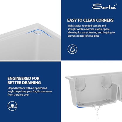 Sarlai 33 Granite Kitchen Sink Double Bowl - 33"x19" White Granite Composite Kitchen Sink Ledge Workstation White Undermount Double Bowl 50/50 Low Divide Quartz Classic Composite Under Counter Basin