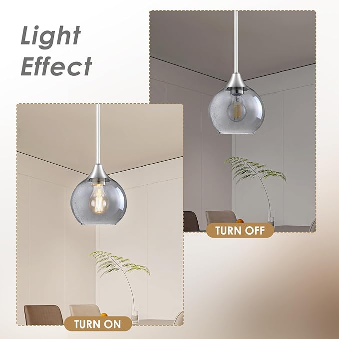 Pendant Lights Kitchen Island 3 Pack,Brushed Nickel Pendant Light Fixtures with Adjustable Rods,Seeded Glass Kitchen Pendant Lighting Over Island,Modern Island Lights for Kitchen Dining Room-E26 Base