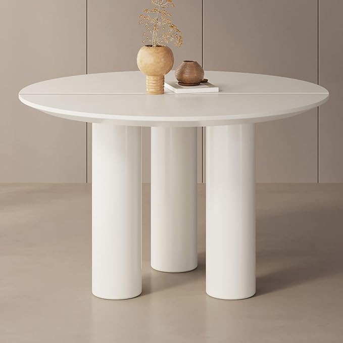 Miuuod 46 in Round Dining Table for 4 to 8 People, Single Kitchen Furniture, Large Dinner Desk for Center Coffee Island for Living Room,Balcony Cream White