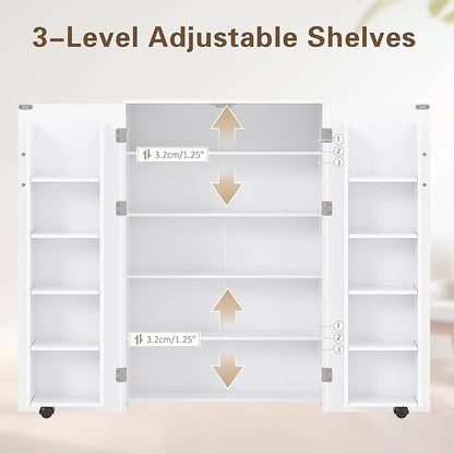 VECELO 35.5” Small Kitchen Pantry Storage Cabinet with 2 Doors and Adjustable Shelves, Food Storage Freestanding Cupboard for Dining Room, Living Room