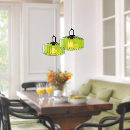 Plug in Pendant Light Green Glass Pendant Lamp Plug in Pendant Light Fixtures Mid Century Modern Hanging Lamp with Cord On/Off Switch Striped Glass Swag Light Dining Room Ceiling Lamp