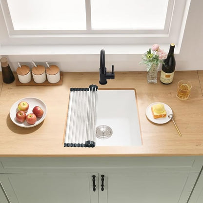 19 Inch Undermount Bar Sink, 19x19 White Quartz Granite Composite Small Undermount Kitchen Sink Single Bowl Square Deep Wet Bar Basin with Small Squeegee Brush Combo