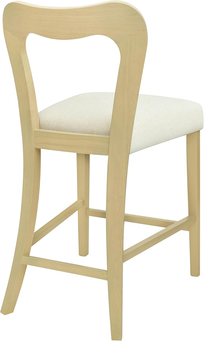 Counter Stools Without Arms Set of 2 (Light Ash + Beige) - Solid Rubberwood Frame & Fabric Seat, Ergonomic Curved Back, 300LBS Capacity for Kitchen Island, Dining Room, Home Bar