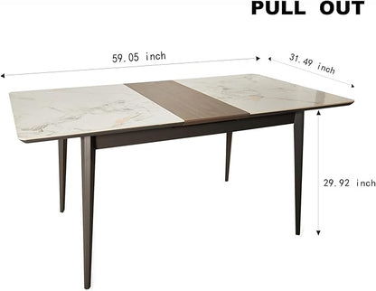 Extendable Dining Room Table, 51”-59”Large Kitchen Table Set for 6 to 8 People，Faux Marble Tabletop Foldable Tables for Conference Room (1 Table Only) (51”-59”)