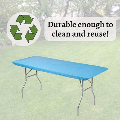 Kwik-Covers 10 Pack of Rectangular Plastic Table Covers - 6' Foot or 8' Foot Options - Indoor or Outdoor Fitted Table Covers (Table NOT Included) (Light Blue, 30" x 96" (8' ft))