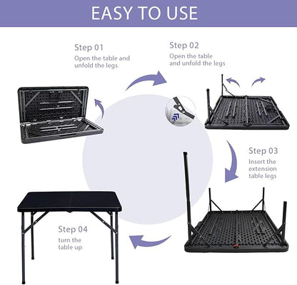 Lakhow 34" Square Folding Table, Plastic Commercial Folding Card Table with Collapsible Legs for Kitchen or Outdoor Party Wedding Event Indoor Outdoor Use, Black