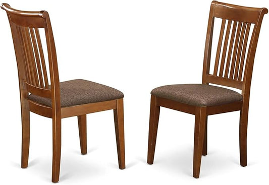 East West Furniture POC-SBR-C Portland Dining Chairs - Linen Fabric Upholstered Wooden Chairs, Set of 2, Saddle Brown