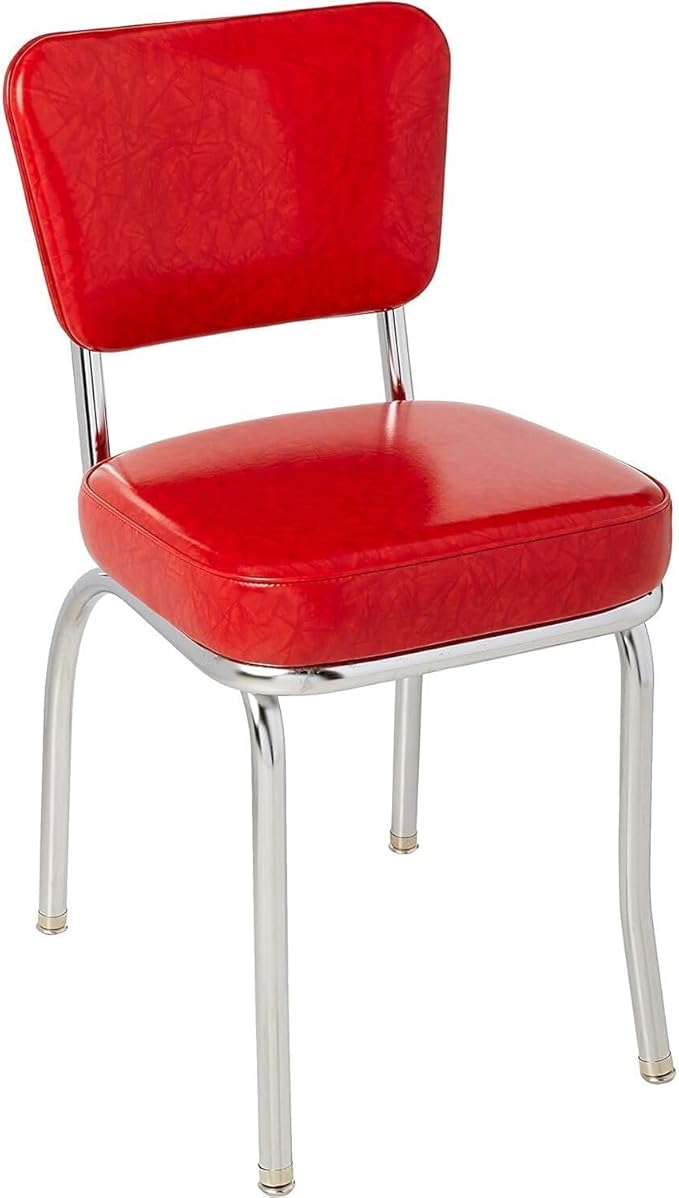 HomeStock Diner Chair - Vinyl Seat, Chrome Frame - Fully Assembled Bistro Kitchen Chair Cracked Ice Red