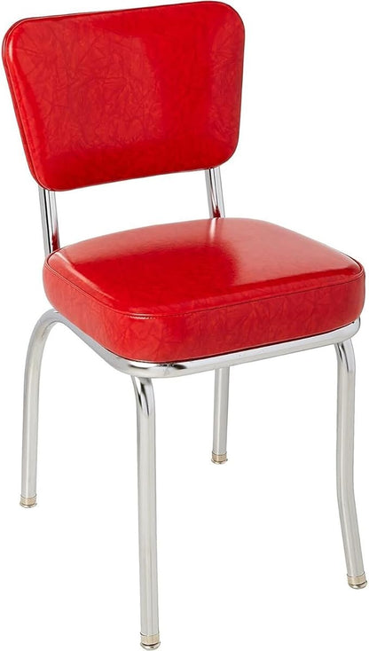 HomeStock Diner Chair - Vinyl Seat, Chrome Frame - Fully Assembled Bistro Kitchen Chair Cracked Ice Red