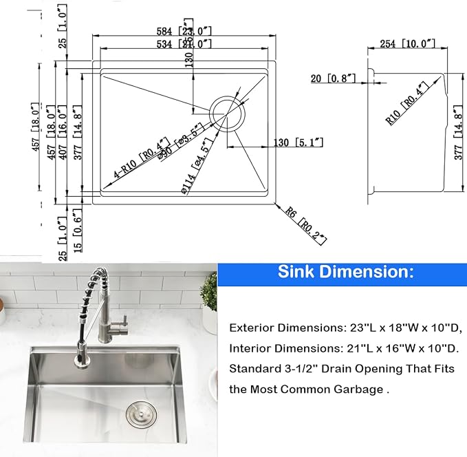 23 Inch Undermount Kitchen Sink Workstation - SZBAQTM 23x18 Inch Undermount Sink Stainless Steel Single Bowl 10'' Deep Handmade Kitchen sink with Cutting Board& Strainer