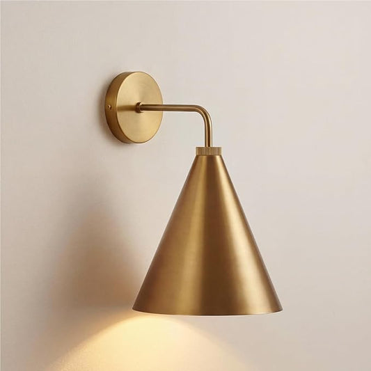 Vintage Modern Metal Conical Wall Sconce - Retro Brass Wall Lamp, Decorative Inspired Cone Wall Mount Lighting Fixture for Bedroom, Living Room, Hallway(9.8“L x 9.8" W x 12.5" H Brass)