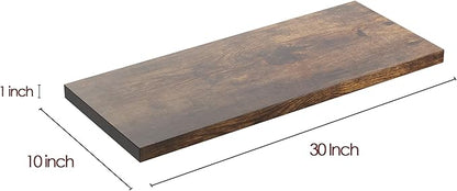 Wall Shelf Set of 1, Rustic Brown Floating Shelves 30 in W x 10 in D x 1 in H, Wooden Floating Wall Shelf with Invisible Brackets for Living Room/Bedroom/Bathroom/Kitchen Storage and Decor