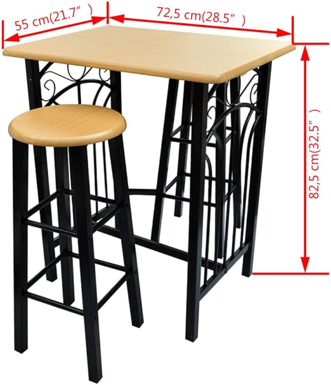 Modern Breakfast Dining Table Set with 2 Chairs, Space-Saving Kitchen Furniture for Small Spaces, Black and Tan MDF Steel Bistro Set Indoor