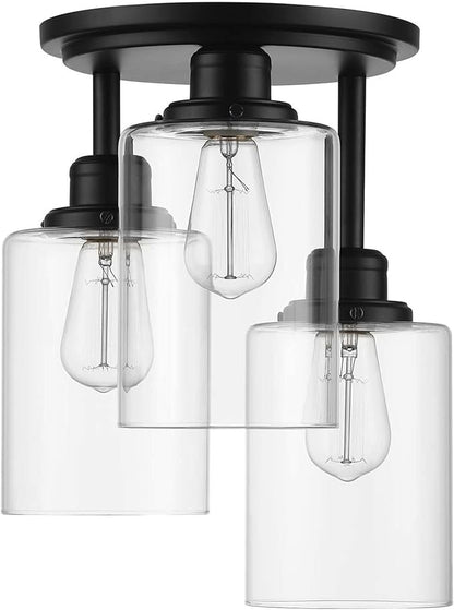 Globe Electric 65456 3-Light Flush Mount Ceiling Light, Industrial Tiered Matte Black Fixture, E26 Base, Dimmable