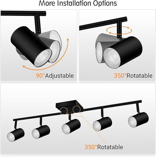 BoostArea Track Lighting Kit, Kitchen Lighting Fixtures Ceiling, 5 Light Track Lights, Rotatable Light Heads, Modern Track Lighting Fixtures Ceiling for Bedroom/Living Room,GU10 Bulb Not Included