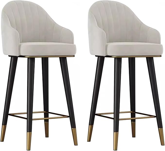 Swivel Stools Set of 2, Counter Height stools with Back and Footrest, Upholstered Chairs for Dining Room Home Kitchen Island,White-Sitting Height 75cm