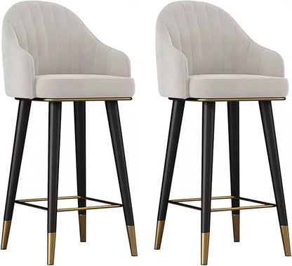 Swivel Stools Set of 2, Counter Height stools with Back and Footrest, Upholstered Chairs for Dining Room Home Kitchen Island,White-Sitting Height 75cm