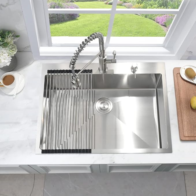 33 Inch Drop In Kitchen Sink-Bokaiya 33x22 Stainless Steel Kitchen Sink Drop In Top Mount 16 Gauge Deep Single Bowl Kitchen Sinks with Dish Grid&Strainer