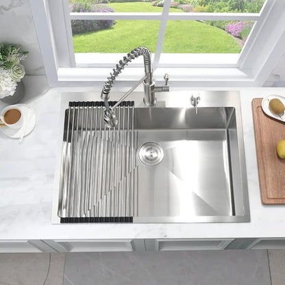 33 Inch Drop In Kitchen Sink-Bokaiya 33x22 Stainless Steel Kitchen Sink Drop In Top Mount 16 Gauge Deep Single Bowl Kitchen Sinks with Dish Grid&Strainer