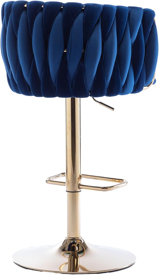 Rhomtree 24-32 Inch Swivel Bar Stools, Adjustable Counter Height Barstools with Nailheads Trim, Velvet Woven Tufted Back and Golden Footrest, Upholstered Bar Chairs Bar Kitchen Island(Navy Set of 6)