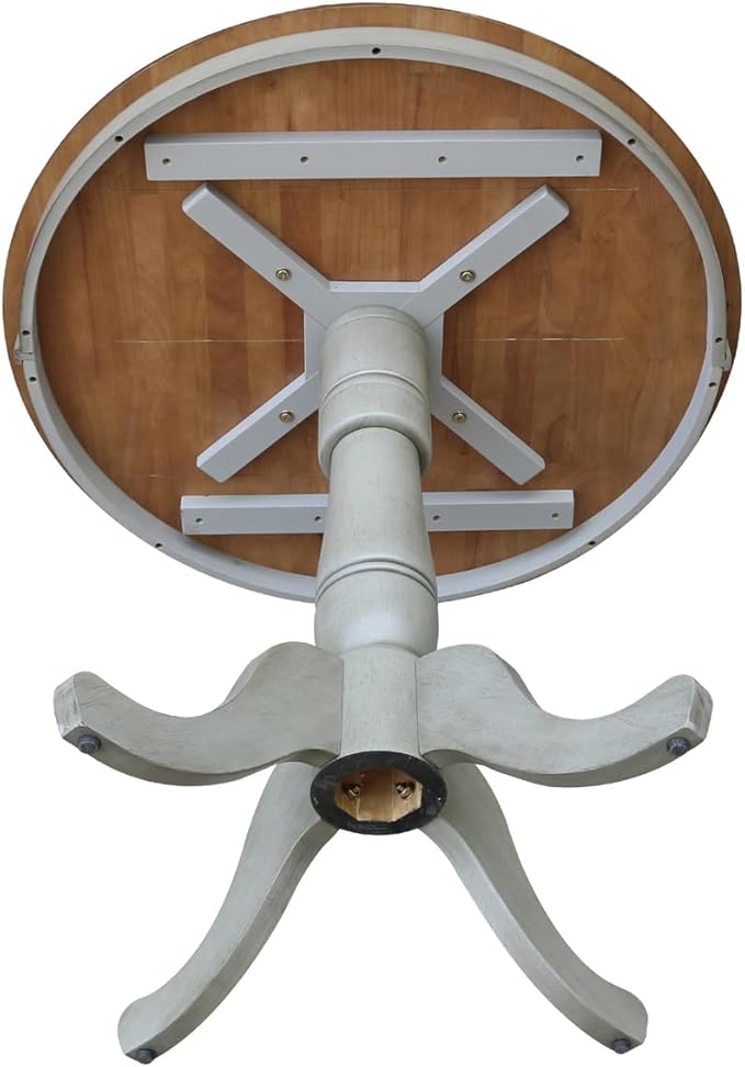 HomeStock Medieval Majesty 36-in Round Top Pedestal Table - Counter Height, Dual-Toned Hickory/Stone Finish, Parawood, Butcher Block Top, Ideal for Kitchen Islands
