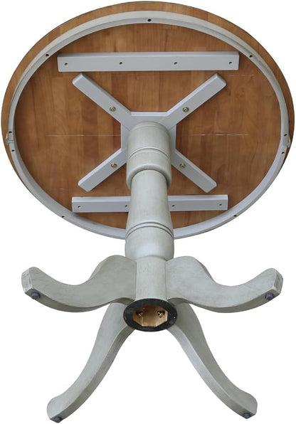 HomeStock Medieval Majesty 36-in Round Top Pedestal Table - Counter Height, Dual-Toned Hickory/Stone Finish, Parawood, Butcher Block Top, Ideal for Kitchen Islands