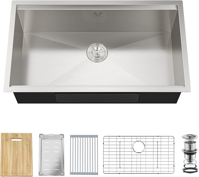 Kitchen Sinks 33x19 inch Workstation Undermount Sink Stainless Steel Sink 16 Gauge Single Bowl Kitchen Sinks with Accessories