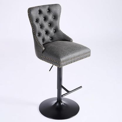 Aged and Retro PU Swivel Bar stools Adjusatble Seat Height from 26 33 Inch, Bar Stools with Backs Comfortable Tufted for Home Pub and Kitchen Island (Black,Set of 2)