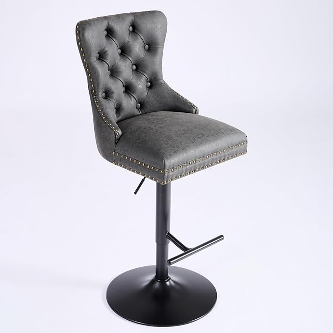 Aged and Retro PU Swivel Bar stools Adjusatble Seat Height from 26 33 Inch, Bar Stools with Backs Comfortable Tufted for Home Pub and Kitchen Island (Black,Set of 2)