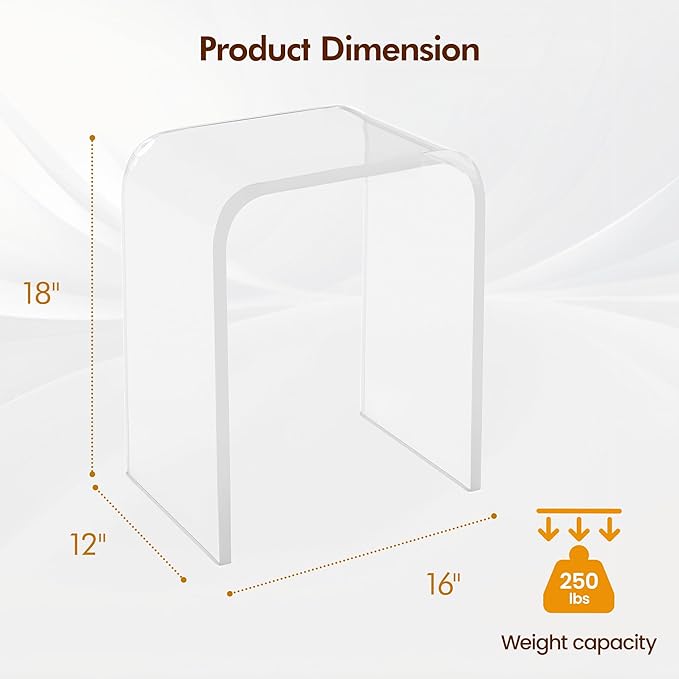 WAHFAY Acrylic End Table Set of 2, Clear Lucite Coffee Table,Contemporary Square Nightstand and Side Table for Living Room, Bathroom, Bedroom and Office