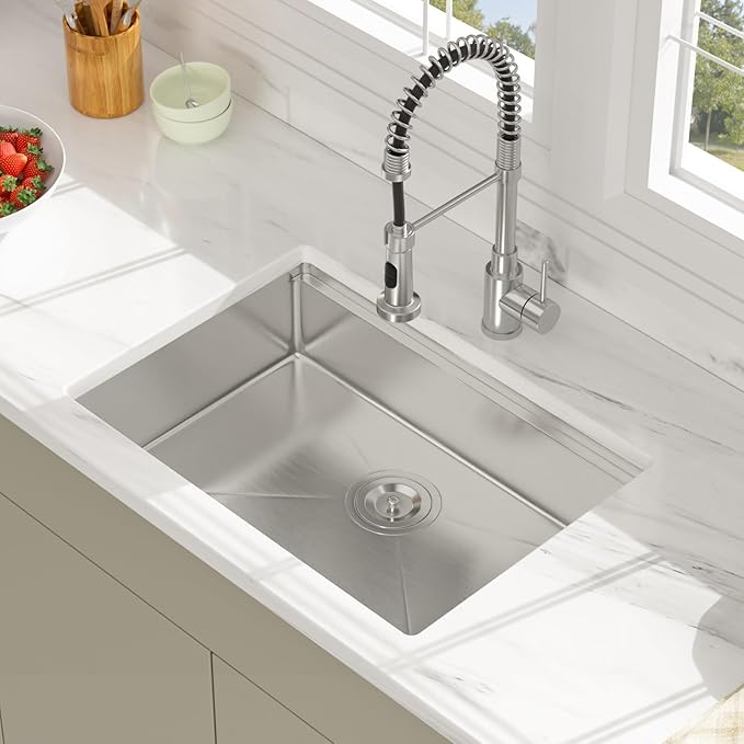 25 Inch Undermount Kitchen Sink - Beslend ADA 6 Inch Depth 25x18 Undermount Worksation Sinks Under Counter Stainless Steel 16 Gauge Mobility Friendly Sink for Wheelchair Accessible Kitchen