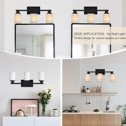 TODOLUZ 3-Lights Track Lighting Kit, Black Directional Ceiling Light Fixtures with Opal White Glass, Wall Mounted Spotlight for Kitchen Hallway