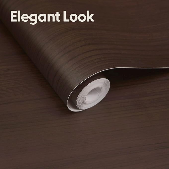 Deep Espresso Dark Walnut Wood Contact Paper - 17.3" x 118" Matte Thick Vinyl Wrap, Peel and Stick Waterproof Wallpaper for Kitchen Cabinets & Furniture DIY
