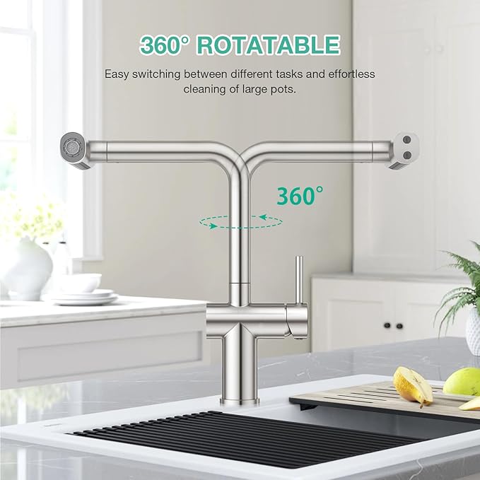 CREA Bar Sink Faucet,Chrome Bathroom Facuets 1 3 Holes, Single Handle Bathroom Faucets with Deck Plate,360°Swivel Stainless Steel Small Kitchen Faucet for Mini Pre Sink RV Vanity Faucet