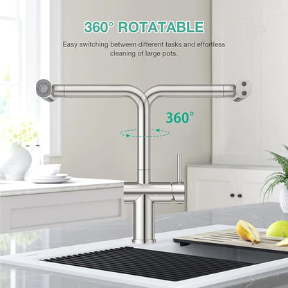 CREA Bar Sink Faucet,Chrome Bathroom Facuets 1 3 Holes, Single Handle Bathroom Faucets with Deck Plate,360°Swivel Stainless Steel Small Kitchen Faucet for Mini Pre Sink RV Vanity Faucet