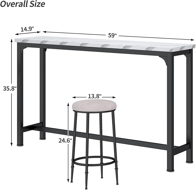 HOMYSHOPY Bar Table Set for 3, 4 Piece Console Table with 3 Stools, Counter Height Kitchen Table Set with 3 Chairs for Breakfast Nook, Living Room and Apartment (White & Black)