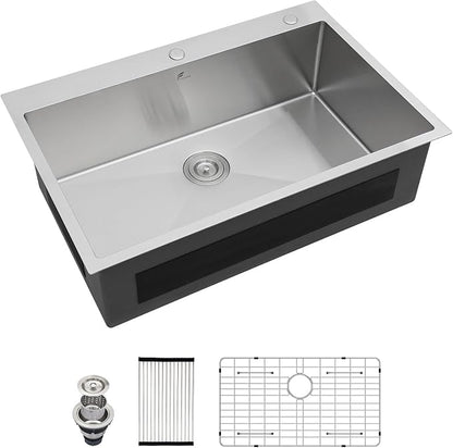 33 Drop In Kitchen Sink - Fuyuoer 33x22 inch Drop in Stainless Steel Sink 16 Gauge Single Bowl 10'' Deep Large Topmount Kitchen Sinks Over Mount, Round Corners