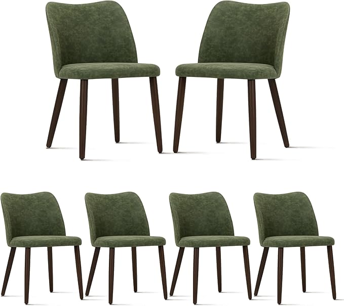 COLAMY Upholstered Dining Chairs Set of 6, Modern PU Leather Dining Room Kitchen Side Chair with Padded Seat and Wood Legs Restaurant/Cafe, Green